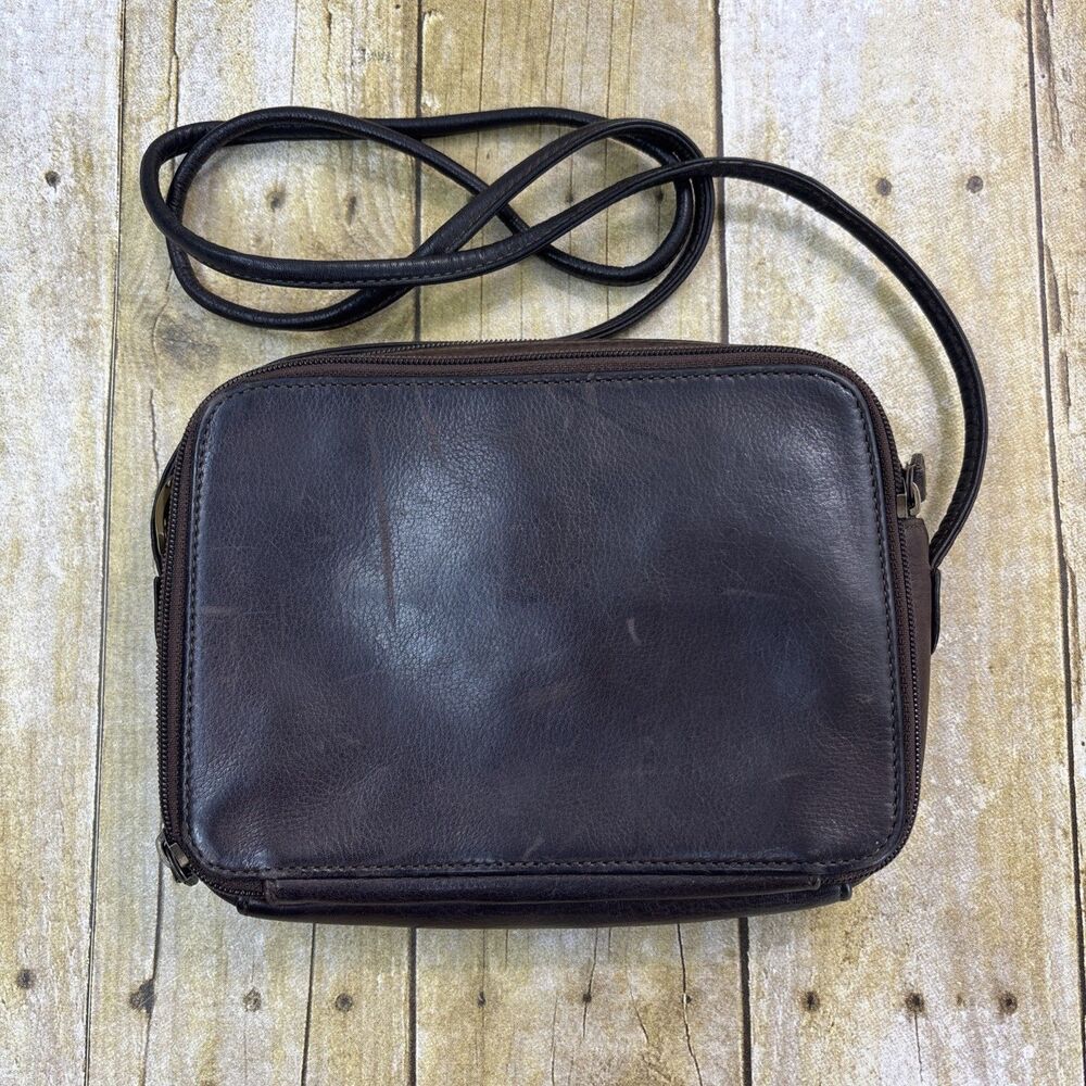 Vtg Fossil Brown Leather Shoulder Bag Purse Organizer Card Slots - Picture 8 of 16